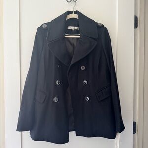 Kenneth Cole Black Double-Breasted Wool Peacoat